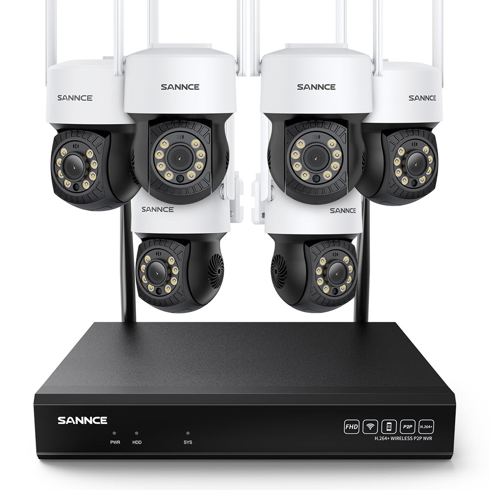 3MP 10 canaux Système de caméra PT CCTV sans fil, NVR 8MP, 6 IP caméras sans fil panoramiques & inclinables, enregistrement audio, détection humaine AI, fonctionne avec Alexa
