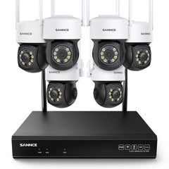 3MP 10 canaux Système de caméra PT CCTV sans fil, NVR 8MP, 6 IP caméras sans fil panoramiques & inclinables, enregistrement audio, détection humaine AI, fonctionne avec Alexa
