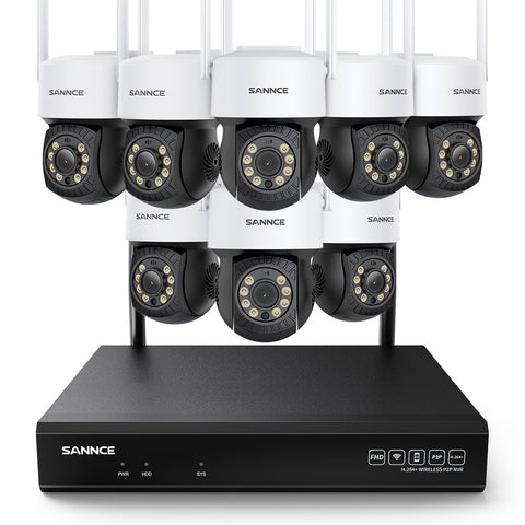 10 Canaux 5MP PT Système de Caméra Sécurité Sans Fil, NVR 8MP, 8 PT Caméra, Panoramique & Inclinaison, Audio Bidirectionnel, Étanche IP66, Détection Intelligente de l'IA Humaine, Compatible Avec Alexa