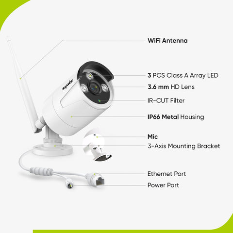 Kit caméra de surveillance sans fil avec enregistrement audio, 8MP 10CH NVR sans fil + 8x3MP 2K caméra de surveillance extérieure sans fil AI Human Detection IP66 étanche supporte Amazon Alexa