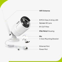 Kit caméra de surveillance sans fil avec enregistrement audio, 8MP 10CH NVR sans fil + 8x3MP 2K caméra de surveillance extérieure sans fil AI Human Detection IP66 étanche supporte Amazon Alexa