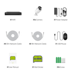 16 canaux 4K PoE Système de caméras de sécurité, 8MP caméras IP PoE extérieures, NVR compatible ONVIF, audio bidirectionnel, détection intelligente humaine/vehicule