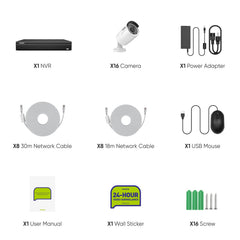 16 canaux 5MP PoE Système de caméras de sécurité , 4K NVR & 5MP caméras  IP PoE extérieures , Compatible ONVIF, H.265, enregistrement audio, détection humaine/vehicule