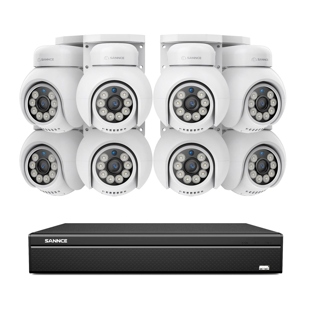 16 canaux 4K PoE PTZ Système de caméras de sécurité, 8MP caméras IP PoE extérieures , Pan & Tilt, NVR compatible ONVIF, audio bidirectionnel, détection intelligente humaine/vehicule