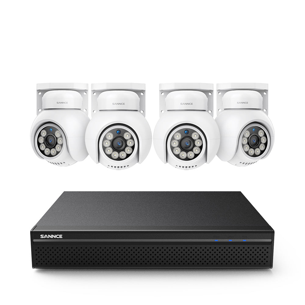 PoE PT 8 Canaux 4K Système de Caméra de Sécurité, 4 Caméras IP Panoramique et Inclinaison 8MP, Alertes Intelligentes Personne/Véhicule, Audio Bidirectionnel, Compatible ONVIF