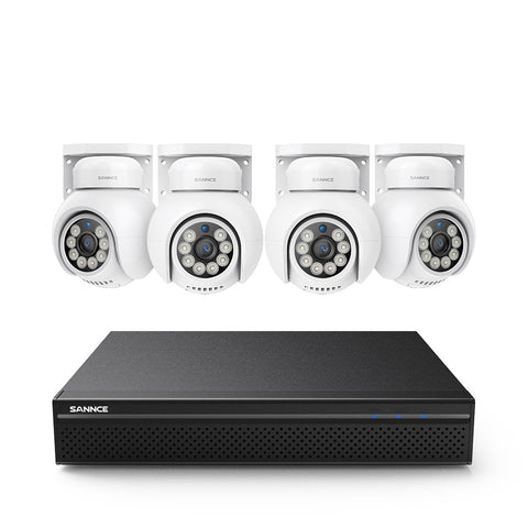 PoE PT 8 Canaux 4K Système de Caméra de Sécurité, 4 Caméras IP Panoramique et Inclinaison 8MP, Alertes Intelligentes Personne/Véhicule, Audio Bidirectionnel, Compatible ONVIF