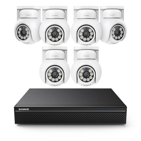 PoE PT 8 Canaux 4K Système de Caméra de Sécurité , 6 Caméras IP Panoramique et Inclinaison 8MP, Alertes Intelligentes Personne/Véhicule, Audio Bidirectionnel, Compatible ONVIF