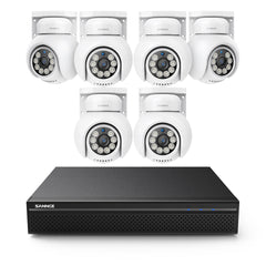 PoE PT 8 Canaux 4K Système de Caméra de Sécurité , 6 Caméras IP Panoramique et Inclinaison 8MP, Alertes Intelligentes Personne/Véhicule, Audio Bidirectionnel, Compatible ONVIF