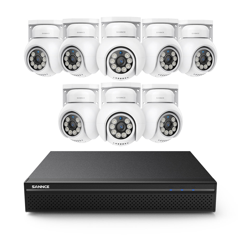 PoE PT 8 Canaux 4K Système de Caméra de Sécurité , 8 Caméras IP Panoramique et Inclinaison 8MP, Alertes Intelligentes Personne/Véhicule, Audio Bidirectionnel, Compatible ONVIF