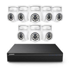 PoE PT 8 Canaux 4K Système de Caméra de Sécurité , 8 Caméras IP Panoramique et Inclinaison 8MP, Alertes Intelligentes Personne/Véhicule, Audio Bidirectionnel, Compatible ONVIF