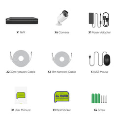 PoE 8 Canaux 4K Système de Caméra de Sécurité , 4 Caméras IP Extérieures 8MP, Alertes Intelligents Personne/Véhicule, NVR Compatible ONVIF, Audio Bidirectionnel