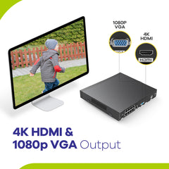 Système de caméras de sécurité PoE 4K 8 canaux, 4 caméras PoE, audio bidirectionnel, étanchéité IP66, détection humaine intelligente par IA, compatible avec Alexa et ONVIF