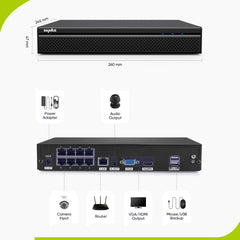 PoE PT 8 Canaux 4K Système de Caméra de Sécurité , 8 Caméras IP Panoramique et Inclinaison 8MP, Alertes Intelligentes Personne/Véhicule, Audio Bidirectionnel, Compatible ONVIF