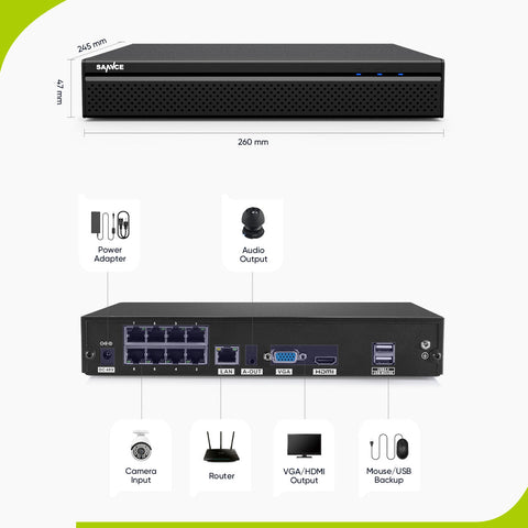 PoE PT 8 Canaux 4K Système de Caméra de Sécurité , 2 Caméras IP Panoramique et 2 Inclinaison 8MP, Alertes Intelligentes Personne/Véhicule, Audio Bidirectionnel, Compatible ONVIF