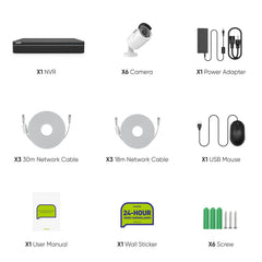 Système de Sécurité Domestique Professionnel - Enregistrement Audio, 4K 8 Canaux NVR PoE Filaire,6 Caméras Bullet CCTV IP 3MP