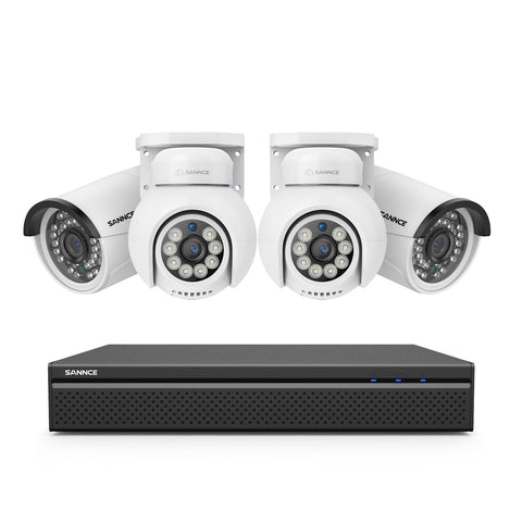 PoE PT 8 Canaux 4K Système de Caméra de Sécurité , 2 Caméras IP Panoramique et 2 Inclinaison 8MP, Alertes Intelligentes Personne/Véhicule, Audio Bidirectionnel, Compatible ONVIF