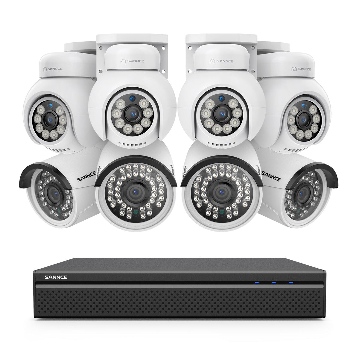 PoE PT 8 Canaux 4K Système de Caméra de Sécurité , 4 Caméras IP Panoramique et 4 Inclinaison 8MP, Alertes Intelligentes Personne/Véhicule, Audio Bidirectionnel, Compatible ONVIF