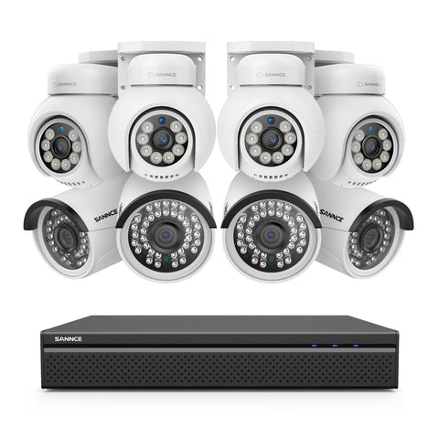 PoE PT 8 Canaux 4K Système de Caméra de Sécurité , 4 Caméras IP Panoramique et 4 Inclinaison 8MP, Alertes Intelligentes Personne/Véhicule, Audio Bidirectionnel, Compatible ONVIF