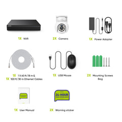 PoE PT 8 Canaux 4K Système de Caméra de Sécurité , 2 Caméras IP Panoramique et Inclinaison 8MP, Alertes Intelligentes Personne/Véhicule, Audio Bidirectionnel, Compatible ONVIF