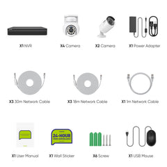 PoE PT 8 Canaux 4K Système de Caméra de Sécurité , 4 Caméras IP Panoramique et 2 Inclinaison 8MP, Alertes Intelligentes Personne/Véhicule, Audio Bidirectionnel, Compatible ONVIF